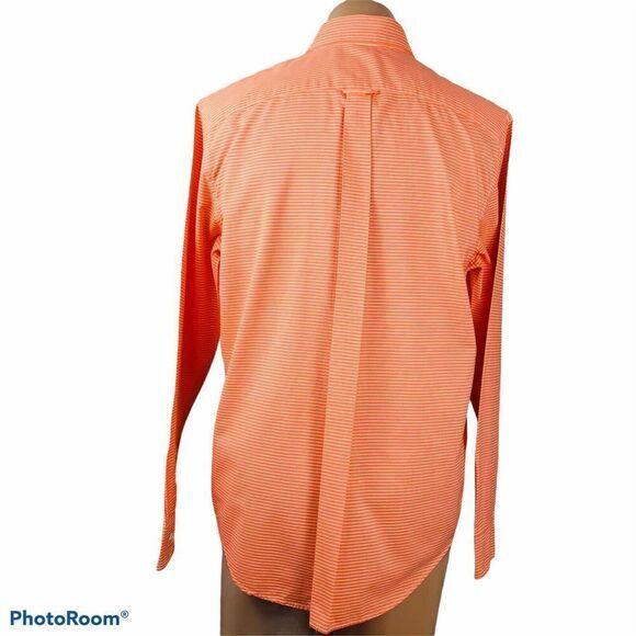 American Eagle Men's Athletic Fit‎ Button Up Orange White Striped Shirt Size L - Picture 4 of 12